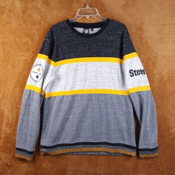 PITTSBURGH STEELERS Mens Sweater XL Gray Pullover Crew Stripe NFL Team Apparel - Picture 1 of 9